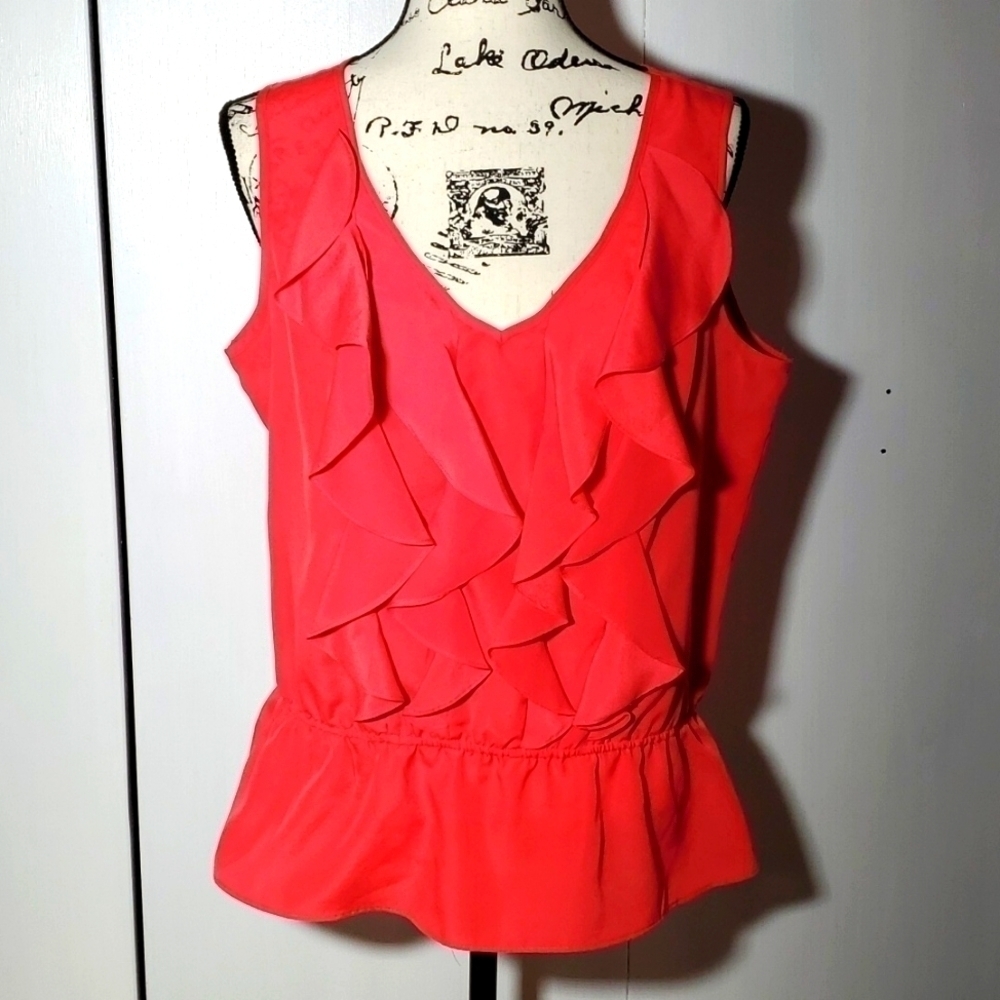 Metaphor| Women's Coral/ Salmon Ruffle Top Sleeveless Office Evening Sz.Large